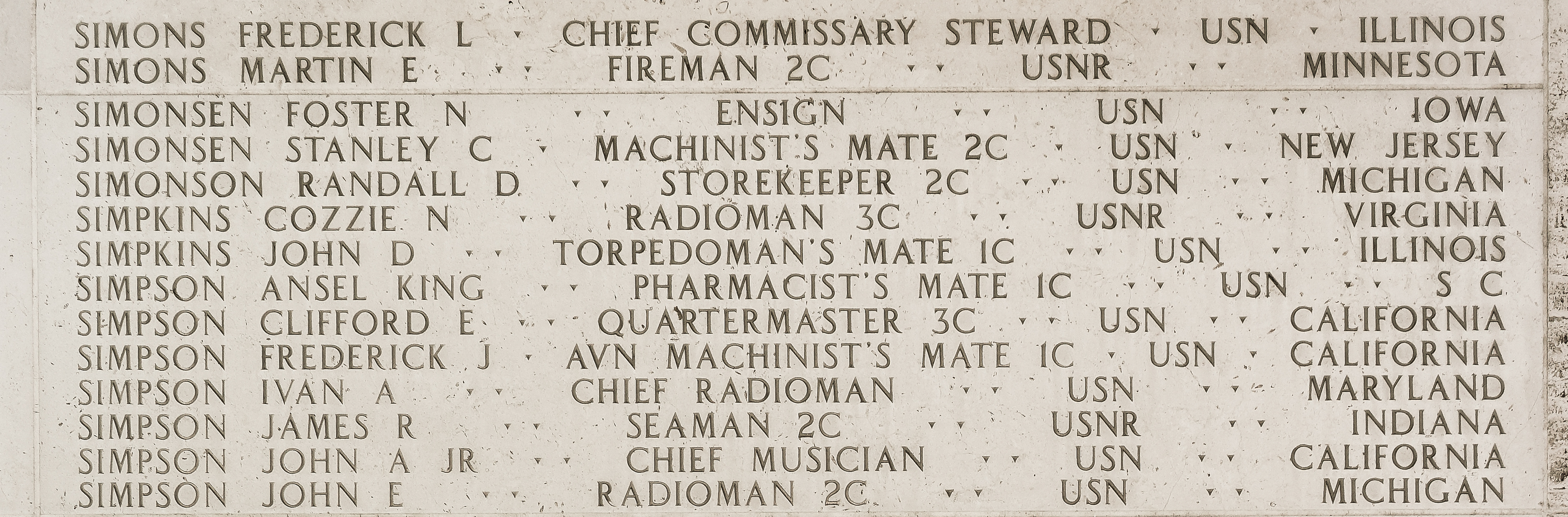 John D. Simpkins, Torpedoman's Mate First Class